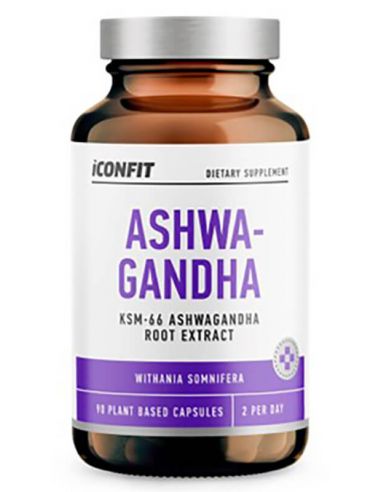 „iconfit ashwagandha“ 90 kapsulių – natūralus adaptogenas stresui ir miego palaikymui