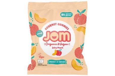 „Jom“ ekologiški guminukai „Tarko ir sultingo persiko“ skonio, 25 g – veganiški ir be glitimo ekologiški saldainiai