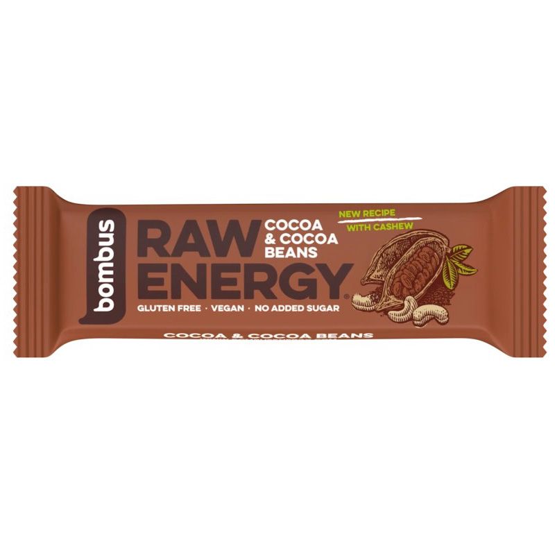 Toorbatoon RAW ENERGY kakaoubade ja india pähklitega 50g – looduslik puuviljabatoon ilma lisatud suhkruta | biolife.ee