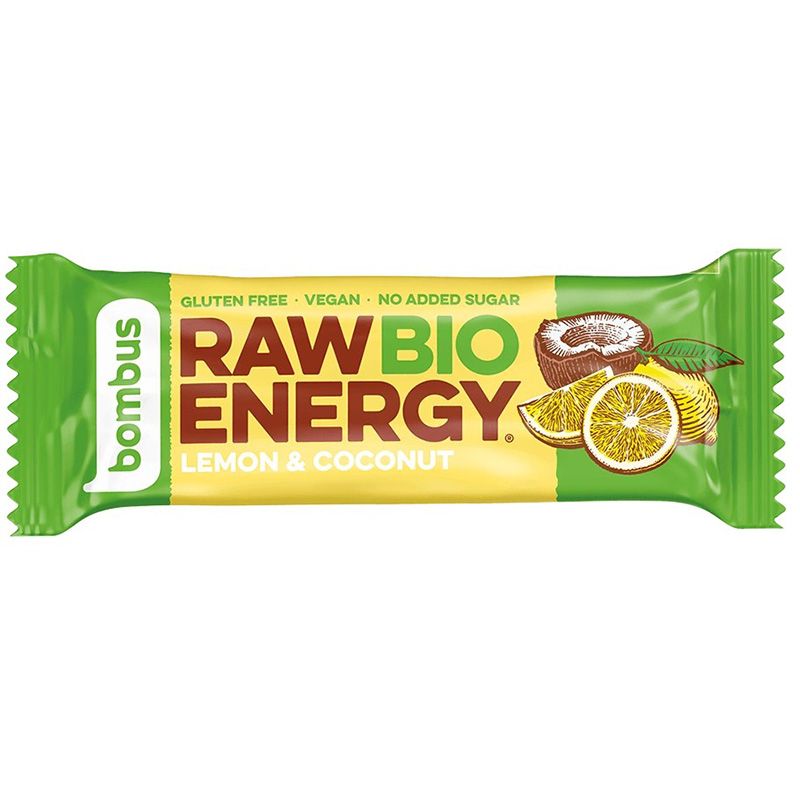 Mahe toorbatoon RAW ENERGY sidruni ja kookosega 50g – looduslik puuviljabatoon ilma lisatud suhkruta | biolife.ee