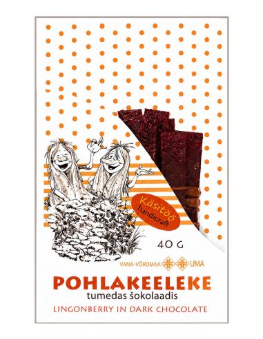 Mahe Pohlakeeleke tumedas šokolaadis 40 g – käsitööna valmistatud mahe pohlašokolaad Vana-Võromaalt