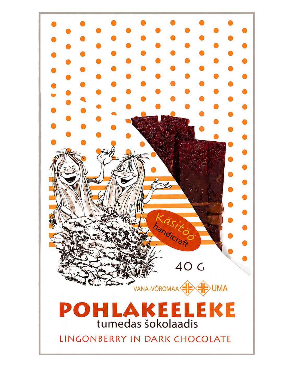 Mahe Pohlakeeleke tumedas šokolaadis 40 g – käsitööna valmistatud mahe pohlašokolaad Vana-Võromaalt