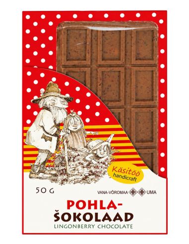 Mahe Pohlašokolaad 50 g – käsitööna valmistatud piimašokolaad kuivatatud pohladega