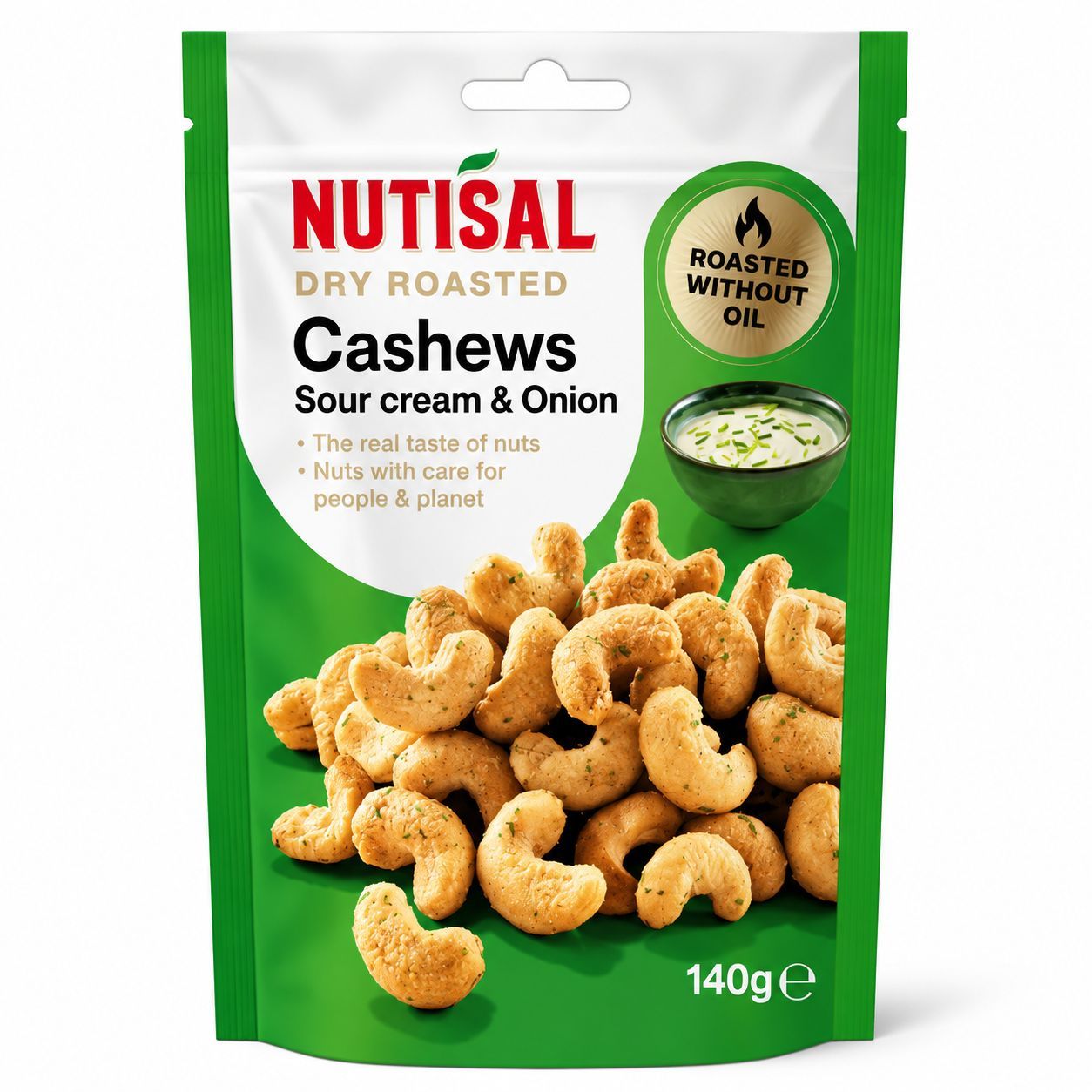 NUTISAL hapukoore- ja sibulamaitselised India pähklid 140 g pakend