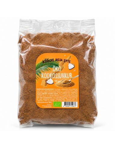 ÖKO mahe kookossuhkur 500 g läbipaistvas pakendis oranži etiketiga