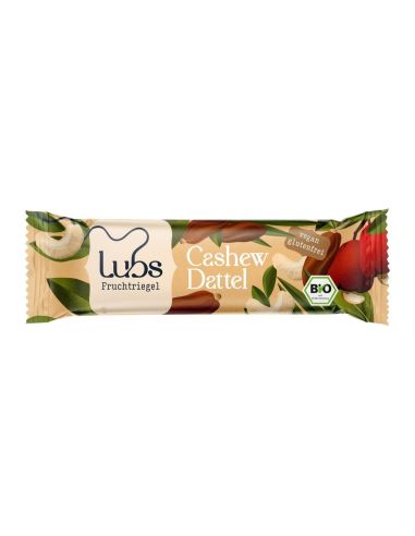 Ekologiškas anakardžių ir datulių batonėlis „Lubs“ 40 g – veganiškas vaisių ir riešutų batonėlis