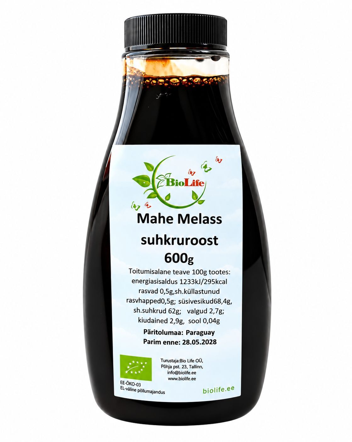 Mahe suhkruroomelass 600 g – Bio Life pakend
