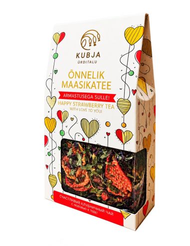Taimetee Õnnelik Maasikatee Armastusega Sulle! 60 g – Kubja Ürditalu tee naturaalsete külmkuivatatud maasikatega