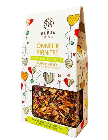 Taimetee Õnnelik Pirnitee Usaldusega Sulle! 100 g – Kubja Ürditalu tee külmkuivatatud pirnikuubikute ja pirnitükkidega