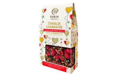 Taimetee Õnnelik Vaarikatee Heade Soovidega Sulle! 75 g – Kubja Ürditalu tee naturaalsete külmkuivatatud vaarikatega