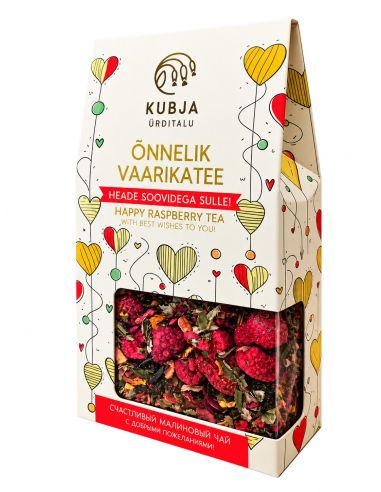 Taimetee Õnnelik Vaarikatee Heade Soovidega Sulle! 75 g – Kubja Ürditalu tee naturaalsete külmkuivatatud vaarikatega
