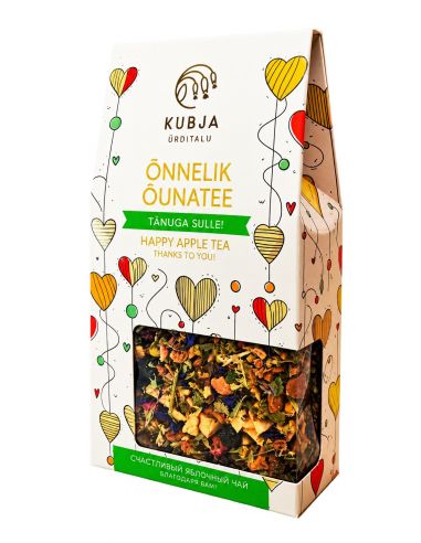 Taimetee Õnnelik Õunatee Tänuga Sulle! 70 g – Kubja Ürditalu õunatee külmkuivatatud õunakuubikutega