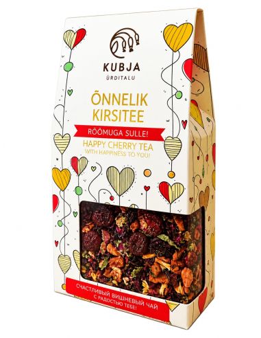 Taimetee Õnnelik Kirsitee Rõõmuga Sulle! 100 g – Kubja Ürditalu kirsitee külmkuivatatud kirssidega