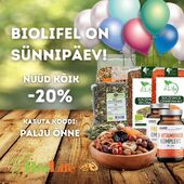 Hea BioLife'i sõber,

Tähistame juulis BioLife'i SÜNNIPÄEVA ja sel puhul ootab ka Sind kingitus!

🤩Nüüd saad kogu ostukorvilt -20%, ka juba allahindlusega toodetele!

👉SINU SOODUSKOOD ON: PALJU ÕNNE

Ilusat nädala algust,
Sinu Bio Life

#biolife #sünnipäev #sooduskood #mahetooted